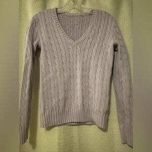 Ralph Lauren Petite Cable-Knit V-Neck Sweater - light purple